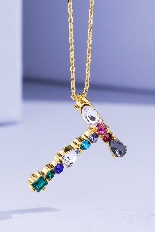 Multi Colored Rhinestone Letter Necklace