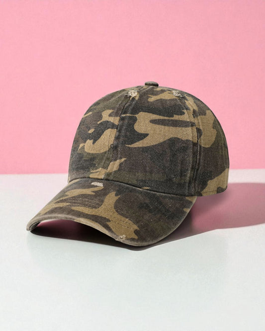 Distressed Camo Baseball Cap