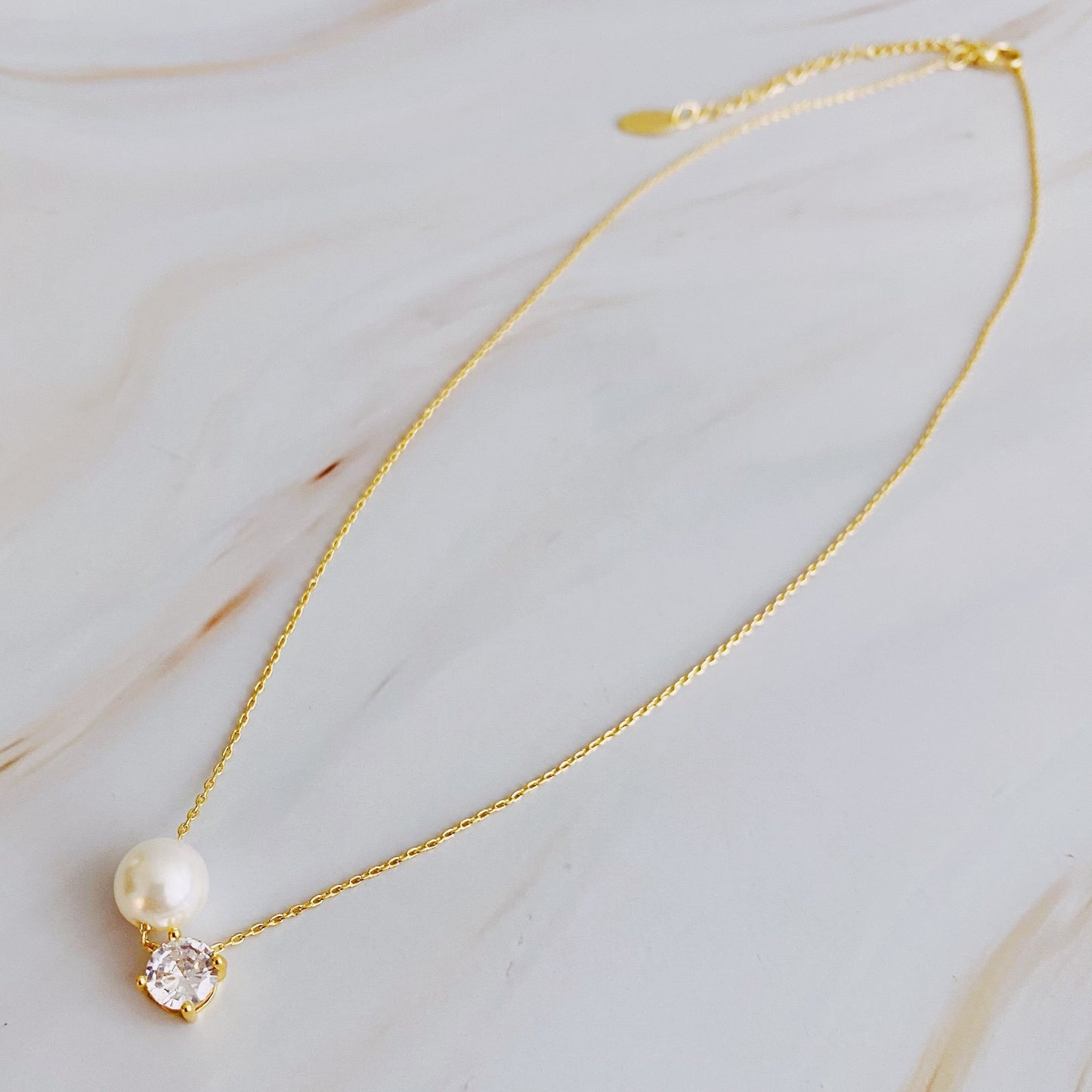 Single Pearl & Diamond Necklace