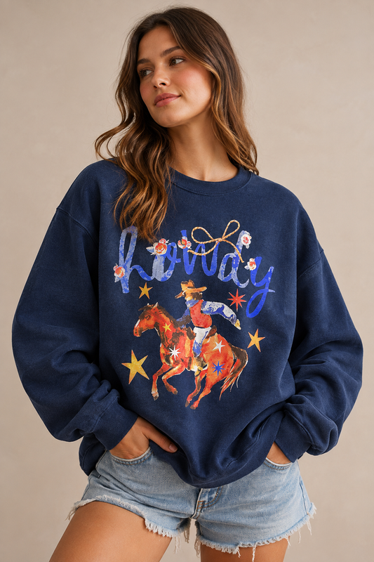 Howdy Cowboy Graphic Oversized Sweatshirt – Navy