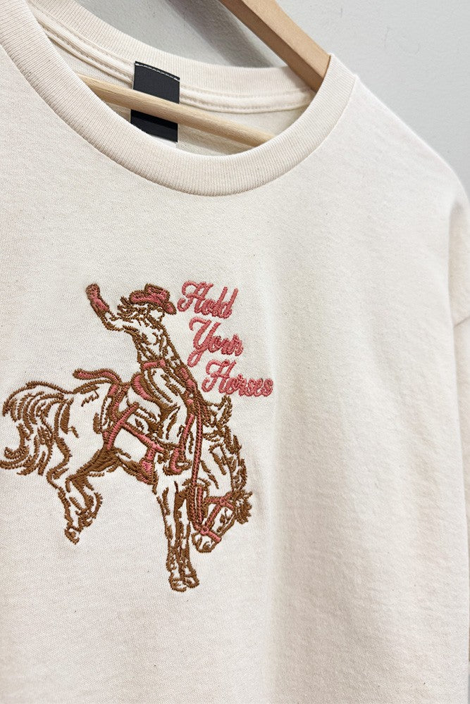Hold Your Horses Embroidered Oversized Graphic Tee