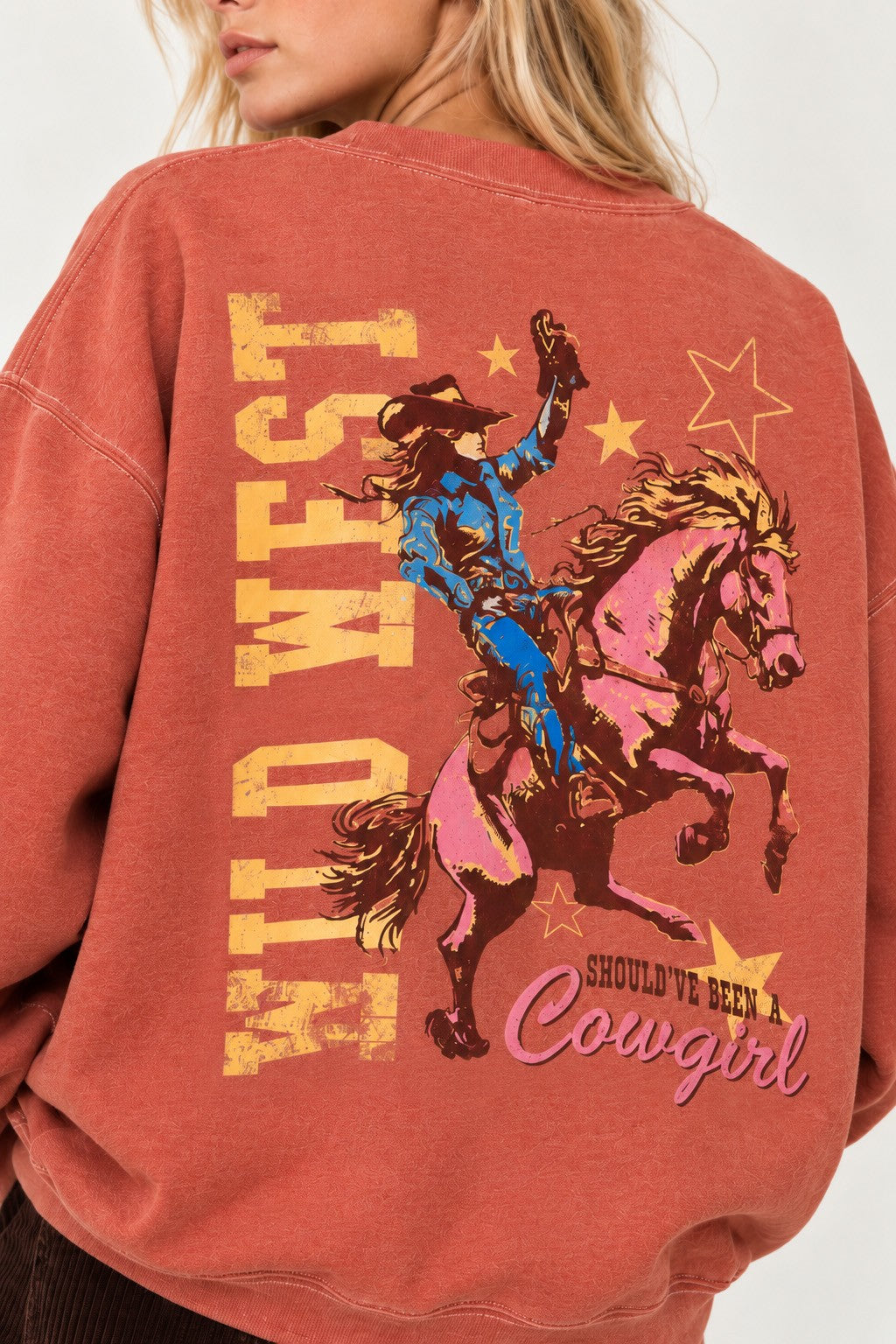 Women's Oversized Cowgirl Graphic Sweatshirt – Vintage Western Rodeo Crewneck