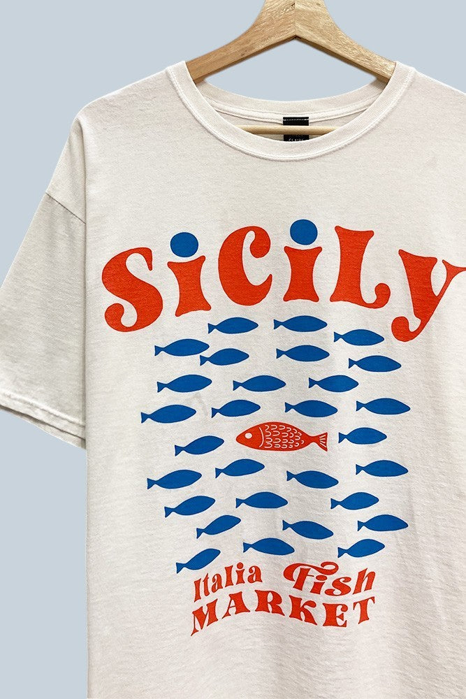 Sicily Italia Fish Market Oversized Graphic Tee