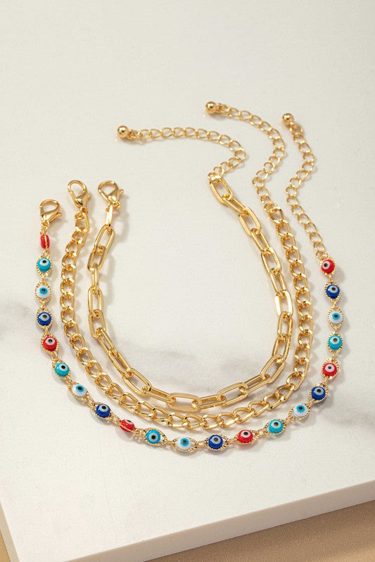 Evil Eye Chain Bracelet Set