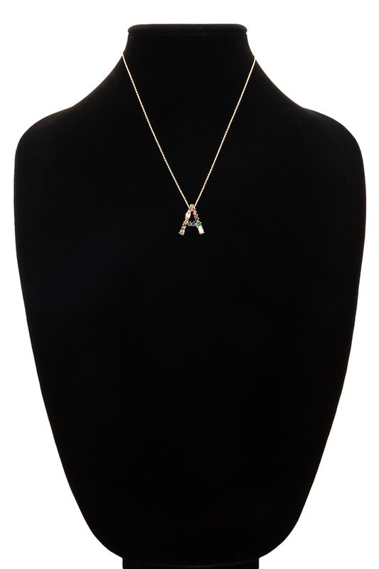 Multi Colored Rhinestone Letter Necklace