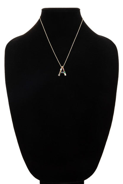 Multi Colored Rhinestone Letter Necklace