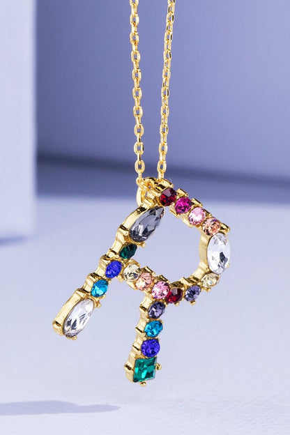 Multi Colored Rhinestone Letter Necklace