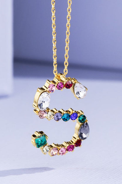 Multi Colored Rhinestone Letter Necklace