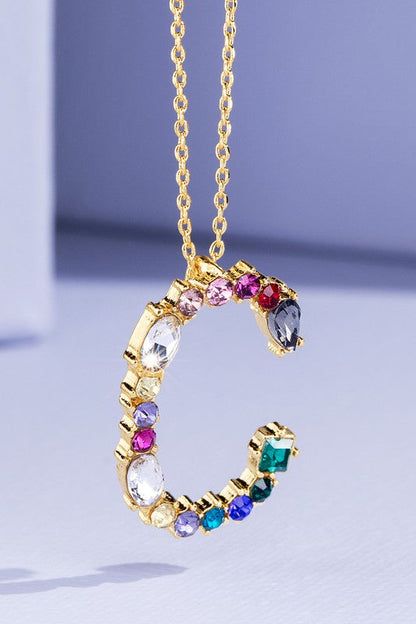Multi Colored Rhinestone Letter Necklace