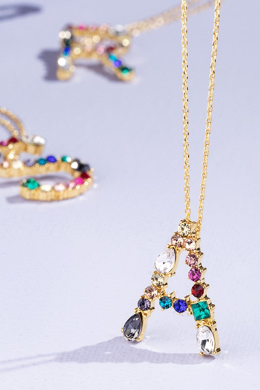 Multi Colored Rhinestone Letter Necklace