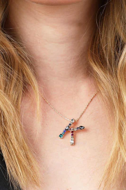 Multi Colored Rhinestone Letter Necklace