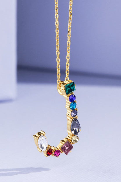 Multi Colored Rhinestone Letter Necklace