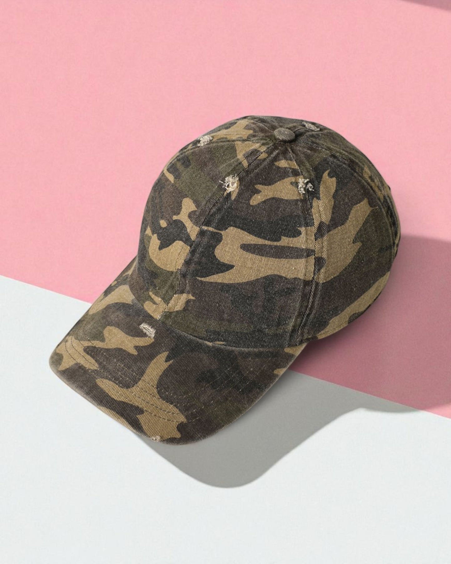 Distressed Camo Baseball Cap