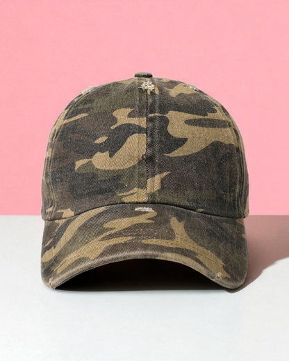 Distressed Camo Baseball Cap