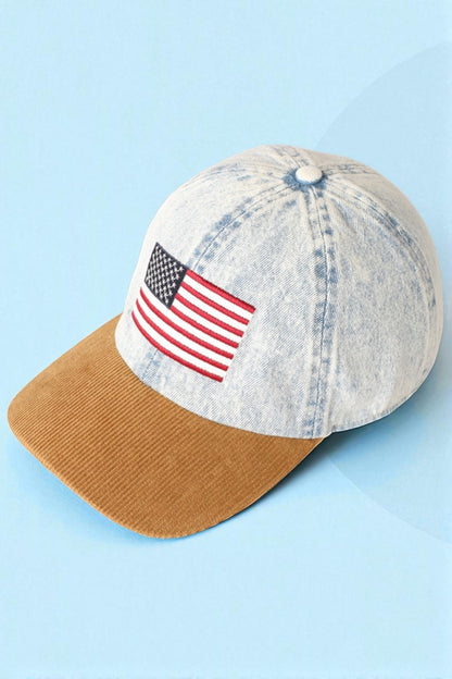 American Flag Denim Corduroy Baseball Cap