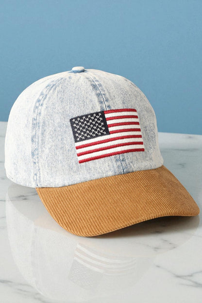 American Flag Denim Corduroy Baseball Cap