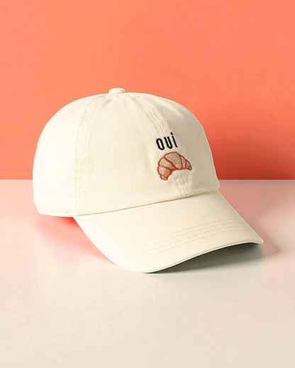 Oui Croissant Embroidered Baseball Cap