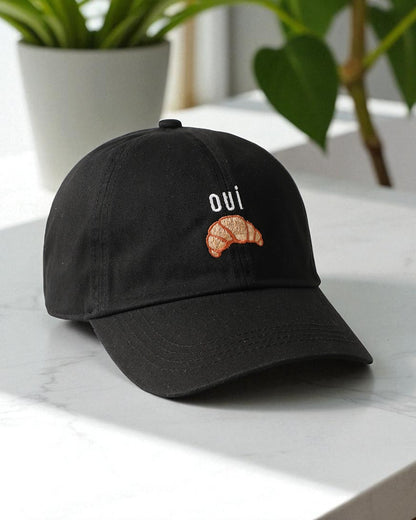 Oui Croissant Embroidered Baseball Cap