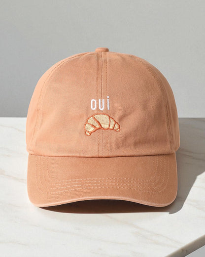 Oui Croissant Embroidered Baseball Cap