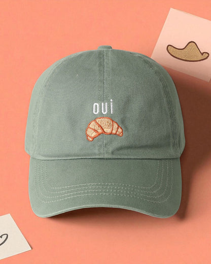 Oui Croissant Embroidered Baseball Cap