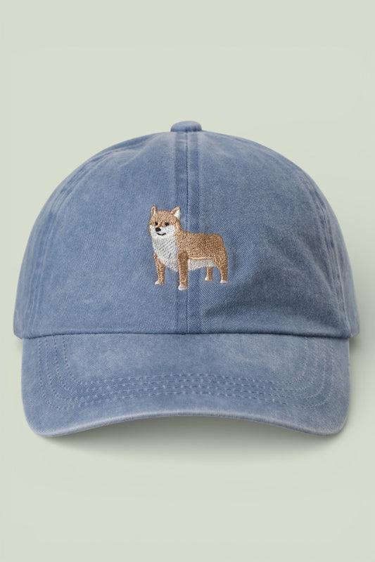 Shiba Inu Embroidered Washed Baseball Cap