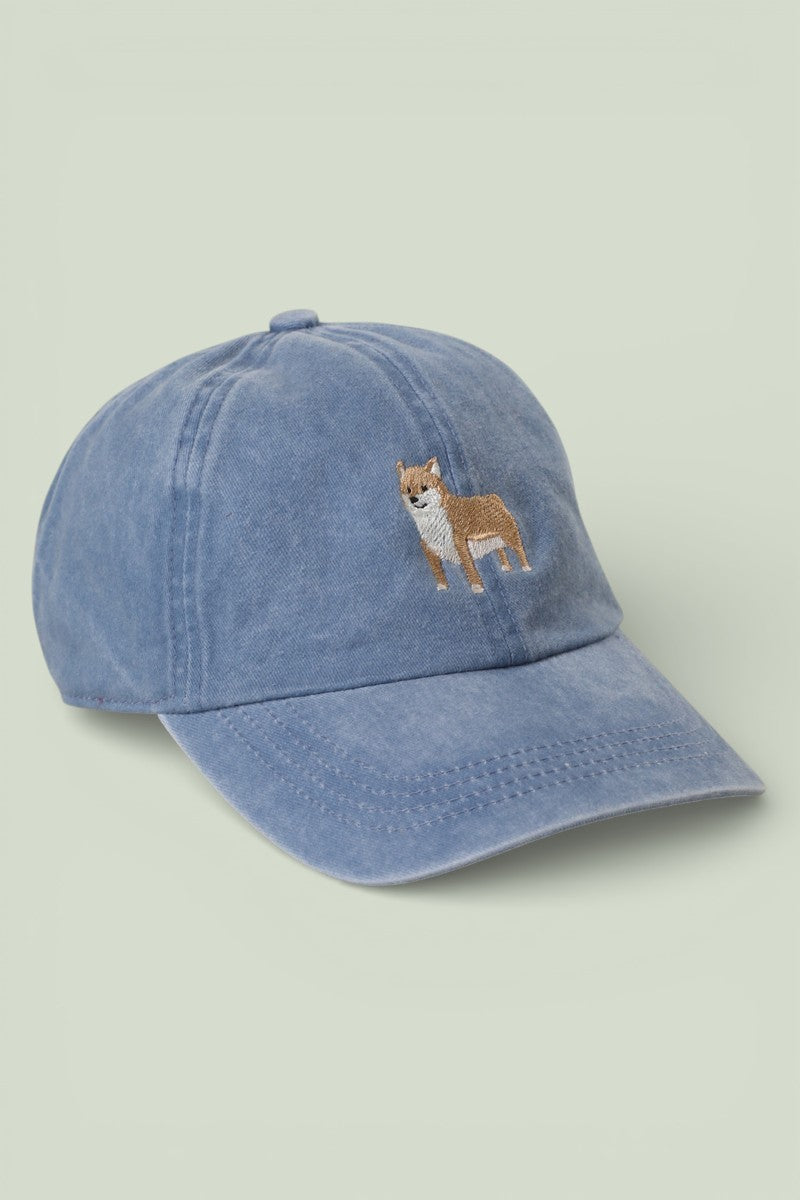 Shiba Inu Embroidered Washed Baseball Cap
