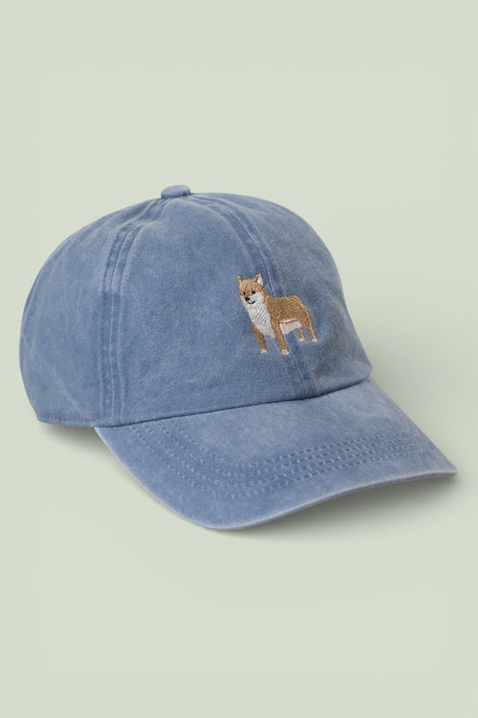 Shiba Inu Embroidered Washed Baseball Cap