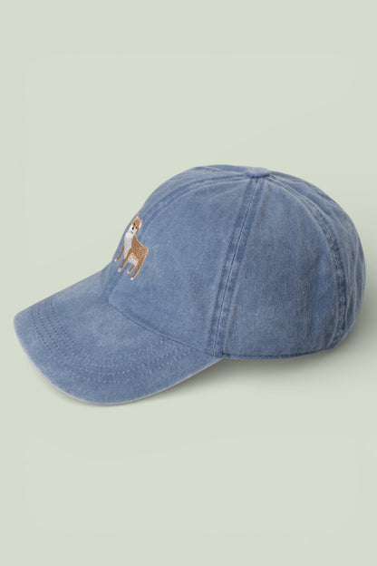 Shiba Inu Embroidered Washed Baseball Cap