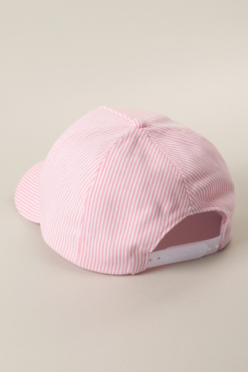 Pretty Girls Love Iced Coffee Embroidered Pink Stripe Baseball Cap
