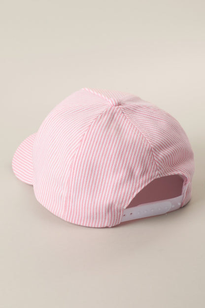Pretty Girls Love Iced Coffee Embroidered Pink Stripe Baseball Cap
