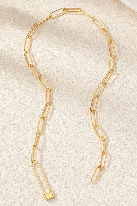 Gold Safety Pin Link Chain Necklace