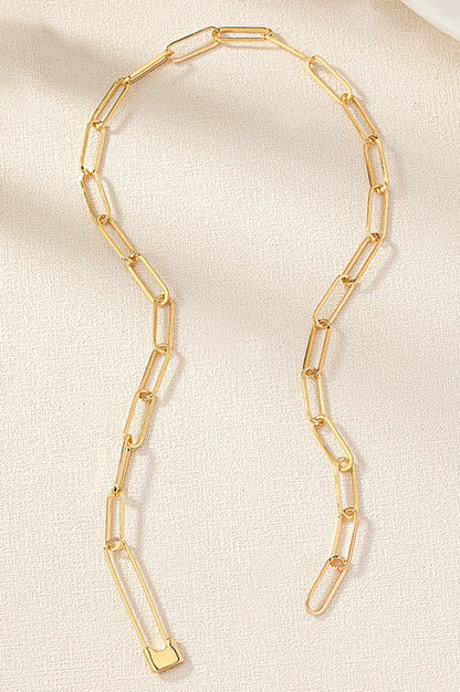 Gold Safety Pin Link Chain Necklace