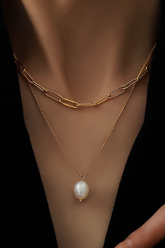 Chain & Pearl Drop Necklace Set