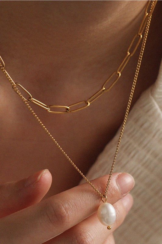 Chain & Pearl Drop Necklace Set