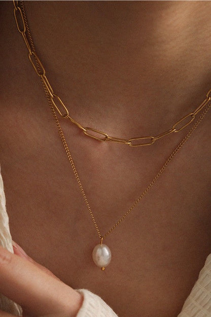 Chain & Pearl Drop Necklace Set