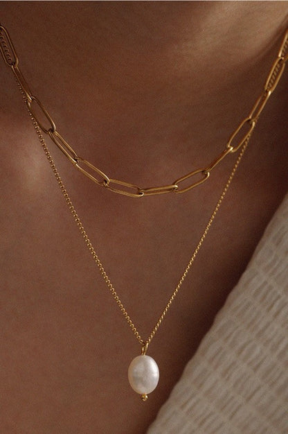 Chain & Pearl Drop Necklace Set