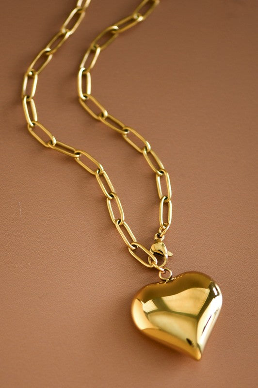Big Heart Pendant Chain Necklace
