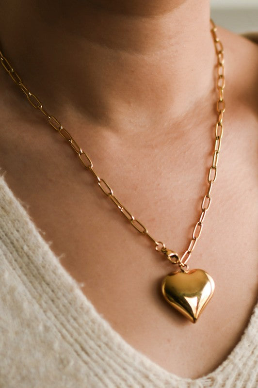 Big Heart Pendant Chain Necklace