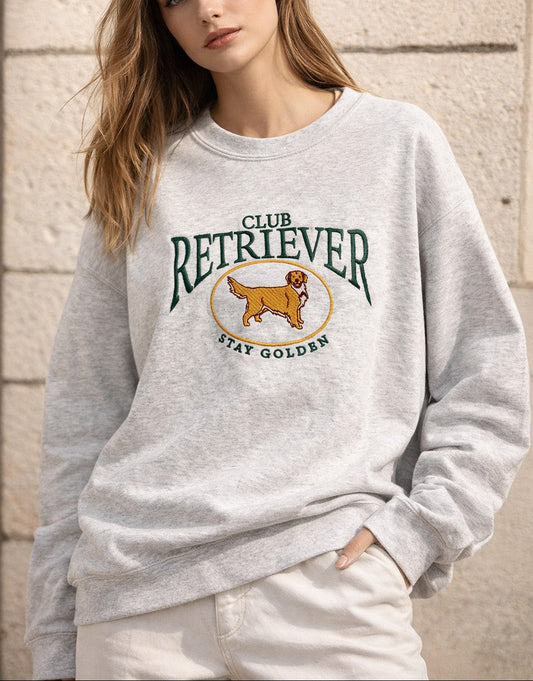 Club Retriever Embroidered Oversized Sweatshirt – Premium Vintage Preppy Crewneck