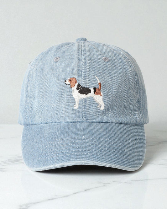 Embroidered Beagle Denim Baseball Cap
