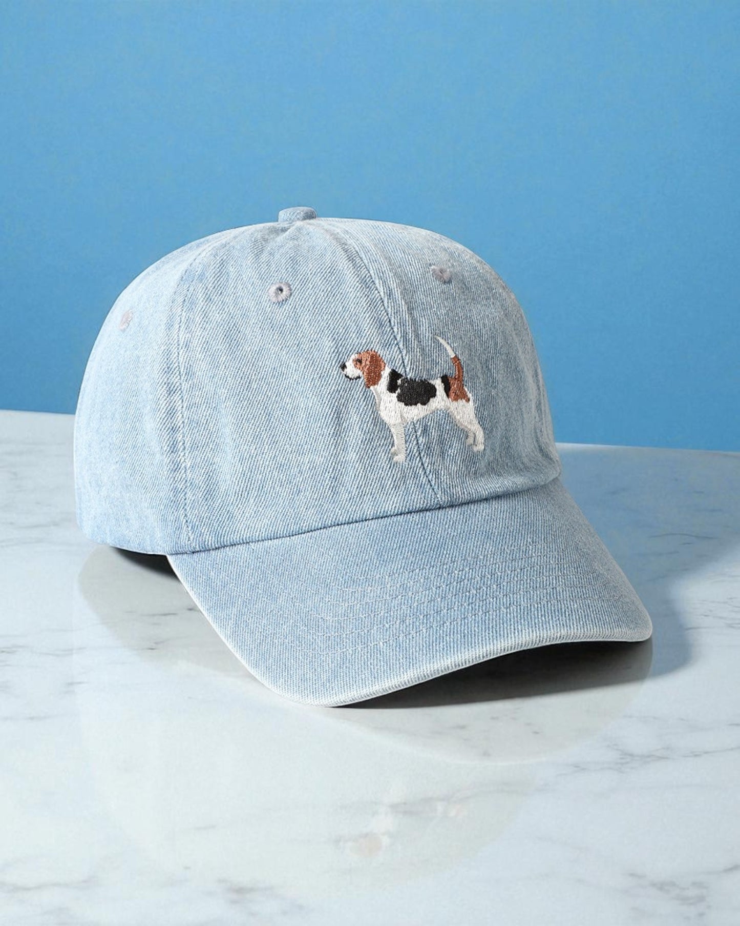Embroidered Beagle Denim Baseball Cap