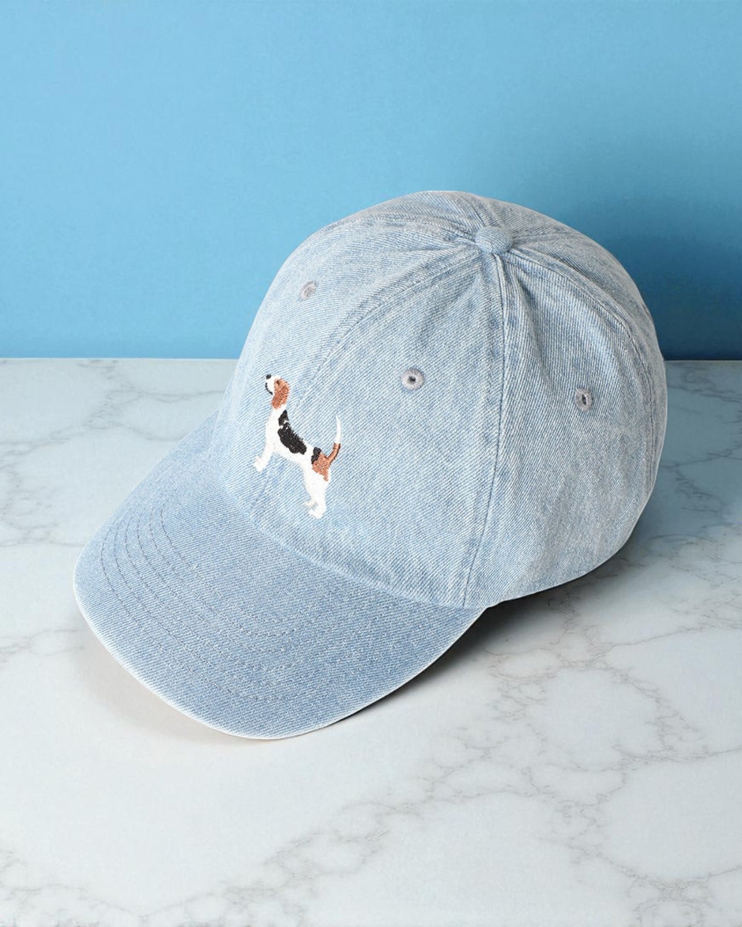 Embroidered Beagle Denim Baseball Cap