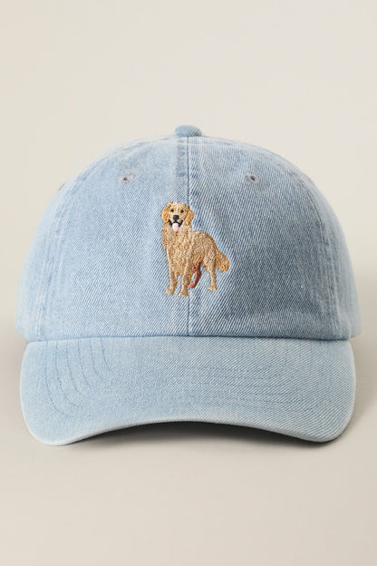 Black Washed Golden Retriever Embroidered Cap