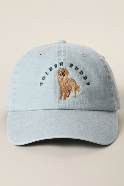 Golden Buddy Embroidered Dog Baseball Cap