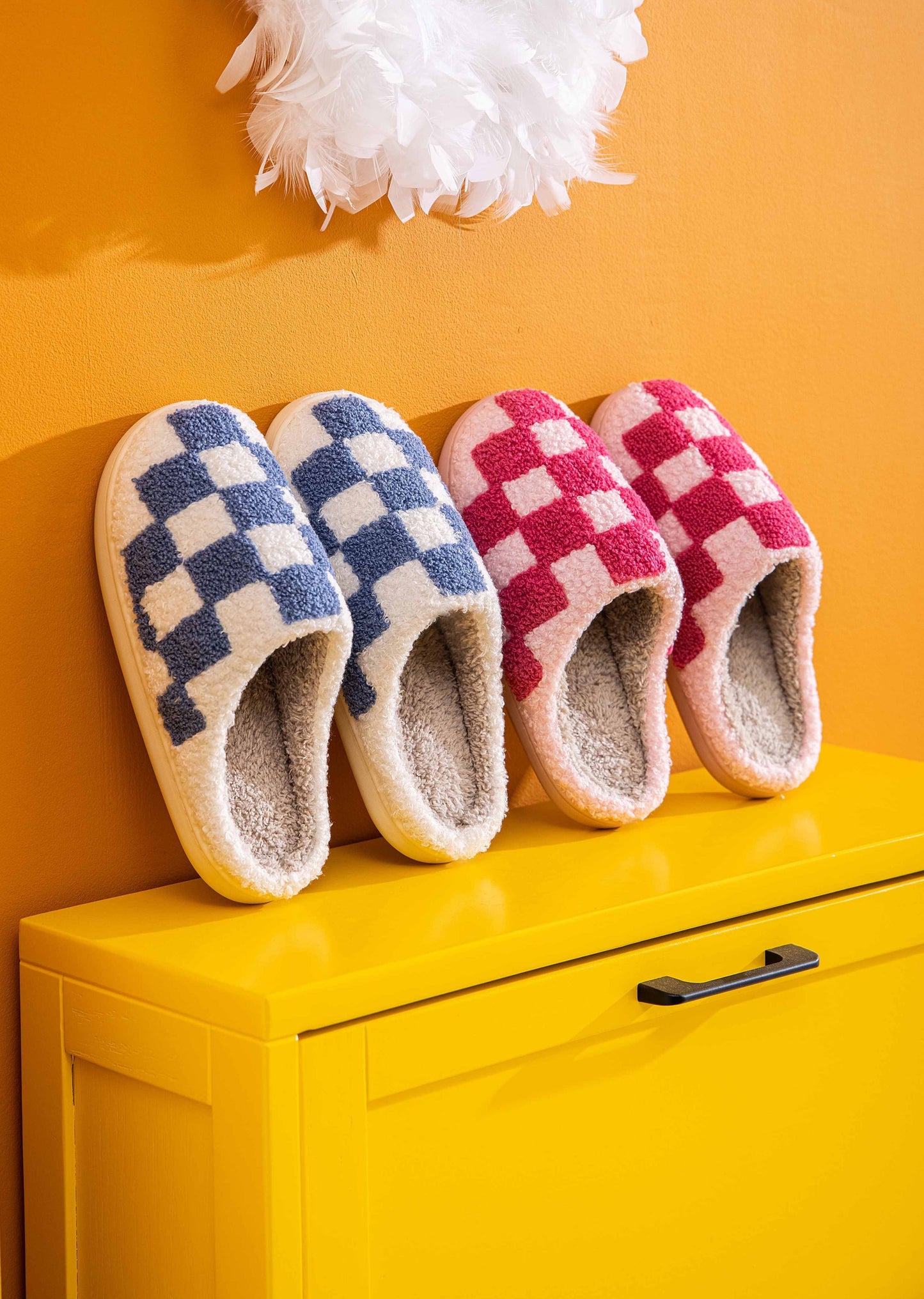 Soft Plush Checker Slipper