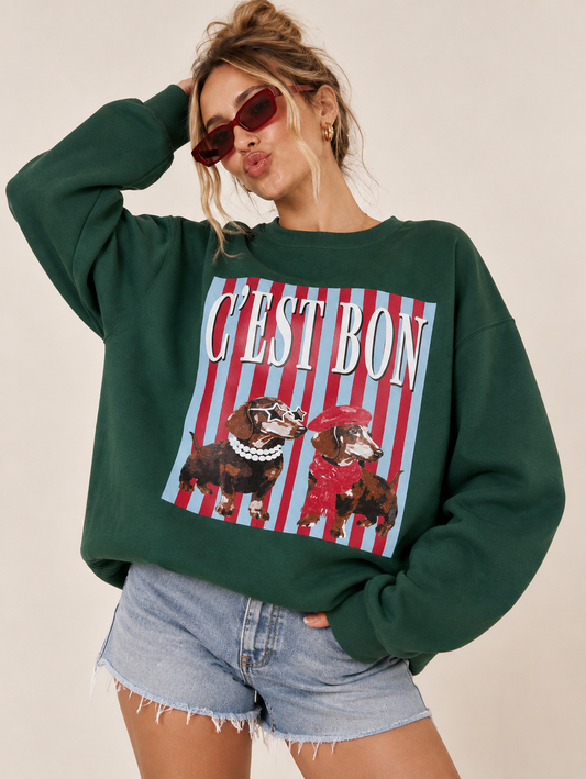 C’est Bon Dachshund Oversized Retro Sweatshirts