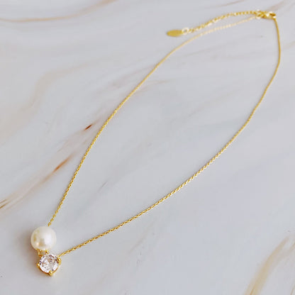 Single Pearl & Diamond Necklace