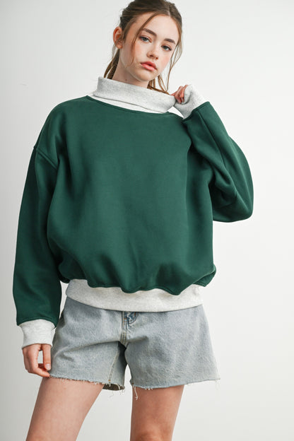 Cozy Relaxed Mock Neck Fleece Sweatshirt