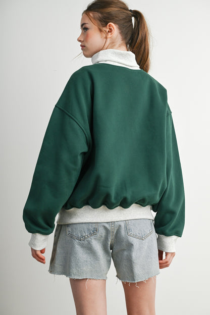 Cozy Relaxed Mock Neck Fleece Sweatshirt