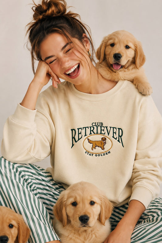 Club Retriever Embroidered Oversized Sweatshirt – Premium Vintage Preppy Crewneck
